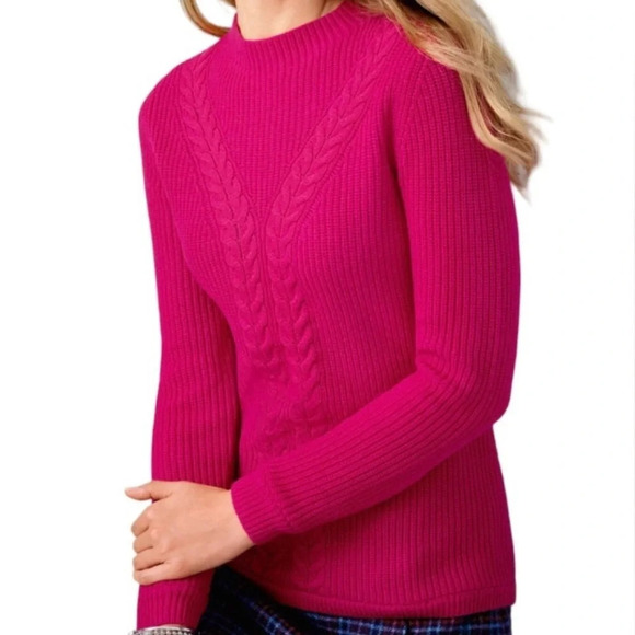 NWT Talbots Cable Knit Shaker Stitch Lamb’s Wool Sweater Pink Deep Ceris XS - Picture 1 of 15